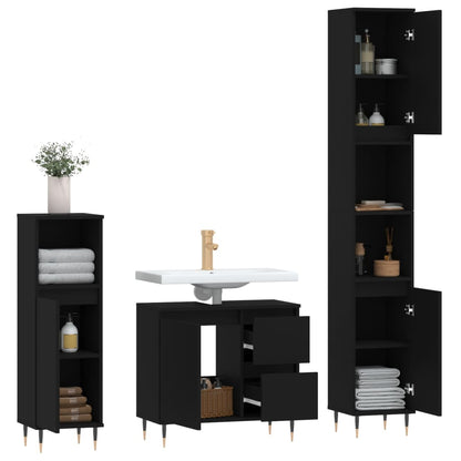 vidaXL 3-tlg. Badmöbel-Set Schwarz Holzwerkstoff