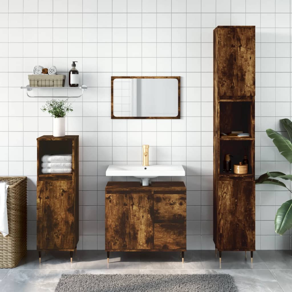 vidaXL 3-tlg. Badmöbel-Set Räuchereiche Holzwerkstoff
