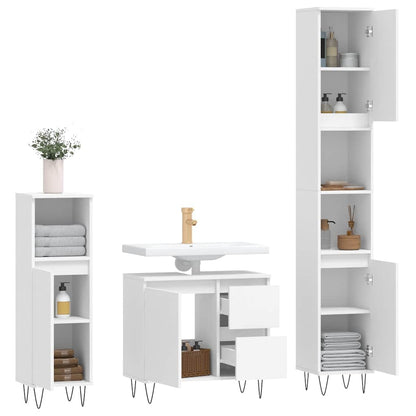 vidaXL 3-tlg. Badmöbel-Set Weiß Holzwerkstoff