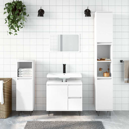 vidaXL 3-tlg. Badmöbel-Set Weiß Holzwerkstoff