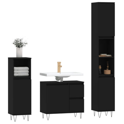 vidaXL 3-tlg. Badmöbel-Set Schwarz Holzwerkstoff