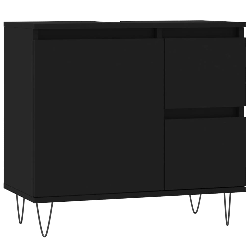 vidaXL 3-tlg. Badmöbel-Set Schwarz Holzwerkstoff