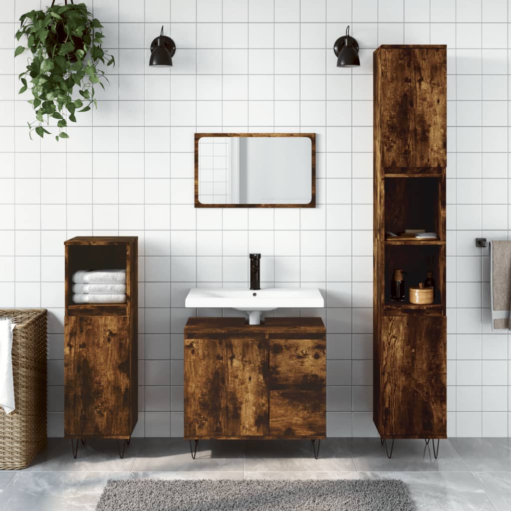 vidaXL 3-tlg. Badmöbel-Set Räuchereiche Holzwerkstoff