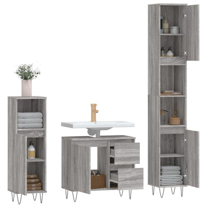 vidaXL 3-tlg. Badmöbel-Set Grau Sonoma Holzwerkstoff