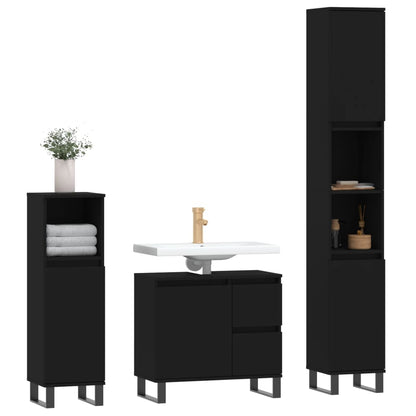 vidaXL 3-tlg. Badmöbel-Set Schwarz Holzwerkstoff