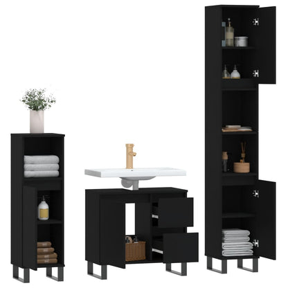 vidaXL 3-tlg. Badmöbel-Set Schwarz Holzwerkstoff