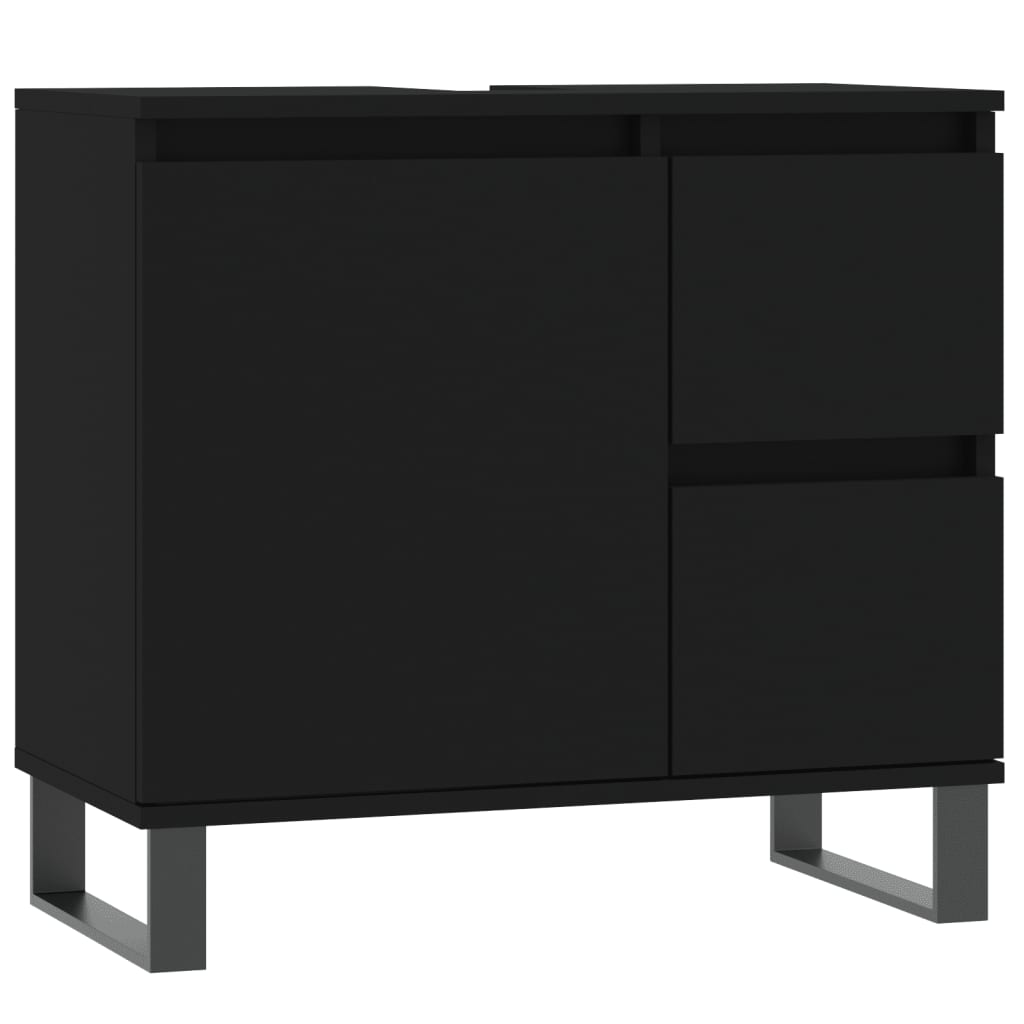 vidaXL 3-tlg. Badmöbel-Set Schwarz Holzwerkstoff