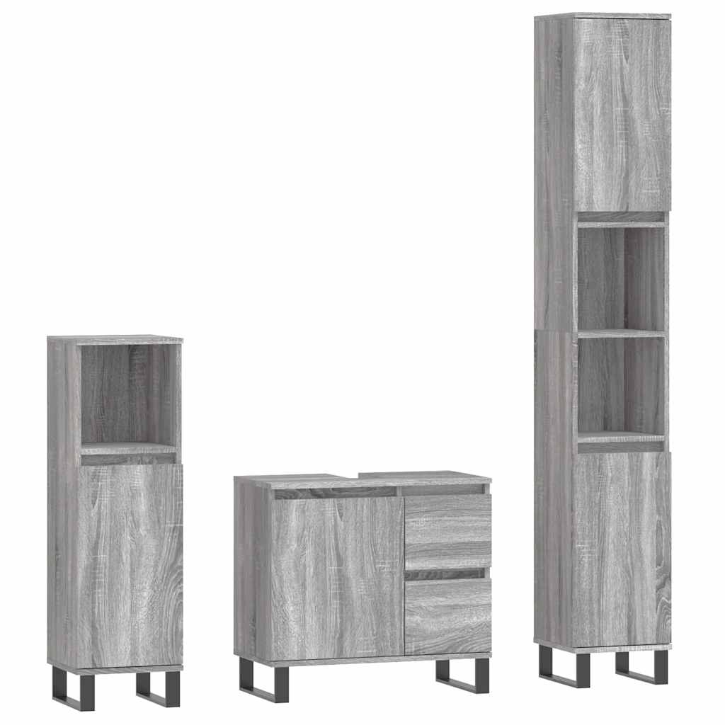 vidaXL 3-tlg. Badmöbel-Set Grau Sonoma Holzwerkstoff