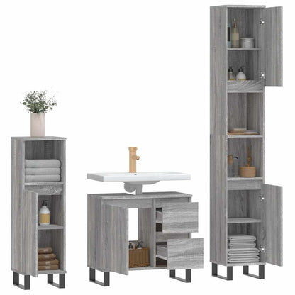 vidaXL 3-tlg. Badmöbel-Set Grau Sonoma Holzwerkstoff