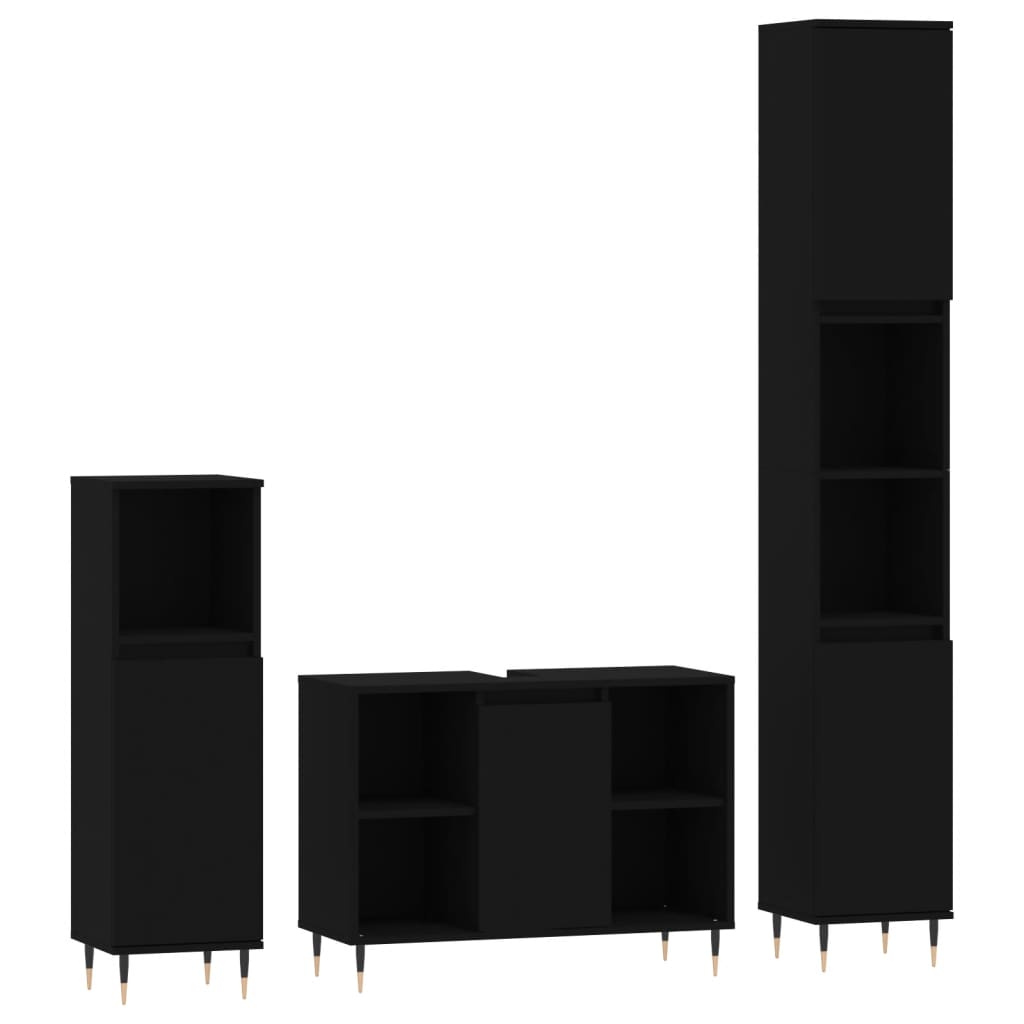 vidaXL Ensemble de meubles de salle de bain 3 pcs Noir Bois d'ingénierie