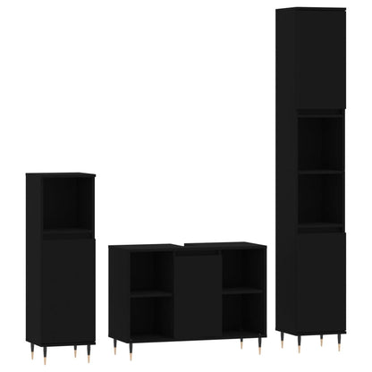 vidaXL Ensemble de meubles de salle de bain 3 pcs Noir Bois d'ingénierie