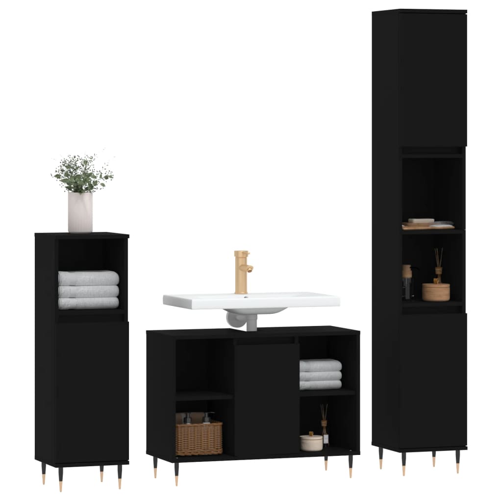vidaXL Ensemble de meubles de salle de bain 3 pcs Noir Bois d'ingénierie