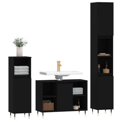 vidaXL Ensemble de meubles de salle de bain 3 pcs Noir Bois d'ingénierie