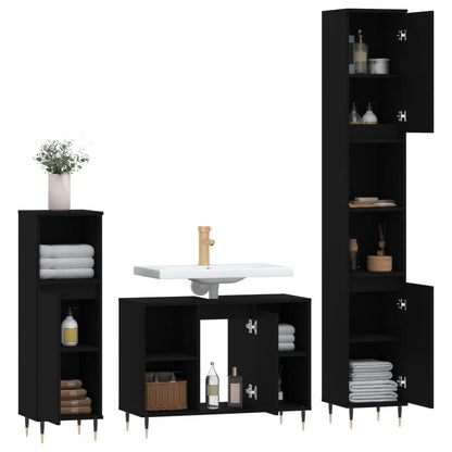 vidaXL Ensemble de meubles de salle de bain 3 pcs Noir Bois d'ingénierie