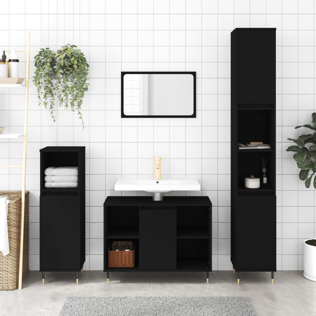 vidaXL Ensemble de meubles de salle de bain 3 pcs Noir Bois d'ingénierie