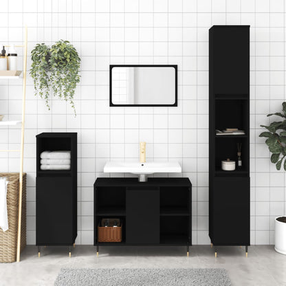 vidaXL Ensemble de meubles de salle de bain 3 pcs Noir Bois d'ingénierie