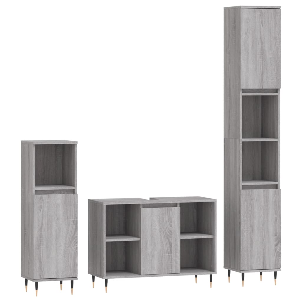vidaXL Ensemble de meubles de salle de bain 3 pcs Gris Aggloméré Sonoma