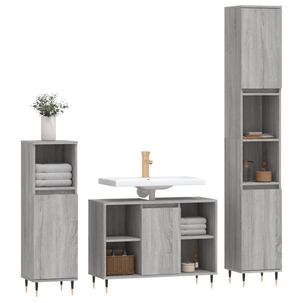 vidaXL Ensemble de meubles de salle de bain 3 pcs Gris Aggloméré Sonoma