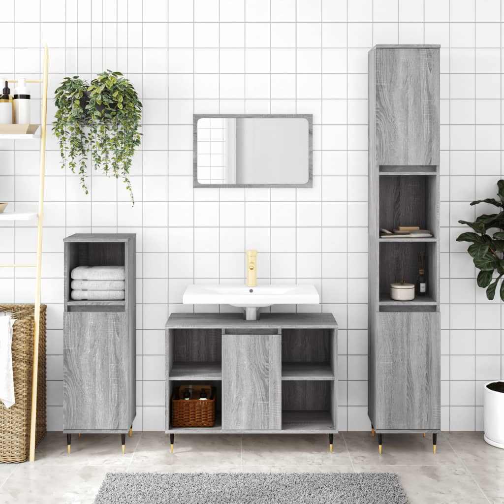 vidaXL Ensemble de meubles de salle de bain 3 pcs Gris Aggloméré Sonoma