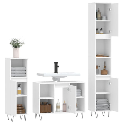 vidaXL 3-tlg. Badmöbel-Set Weiß Holzwerkstoff