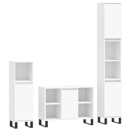 vidaXL 3-tlg. Badmöbel-Set Weiß Holzwerkstoff