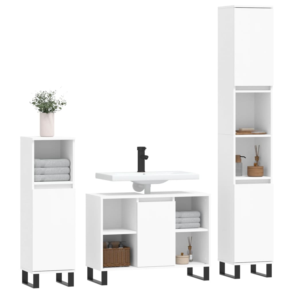 vidaXL 3-tlg. Badmöbel-Set Weiß Holzwerkstoff