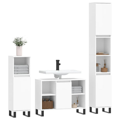 vidaXL 3-tlg. Badmöbel-Set Weiß Holzwerkstoff