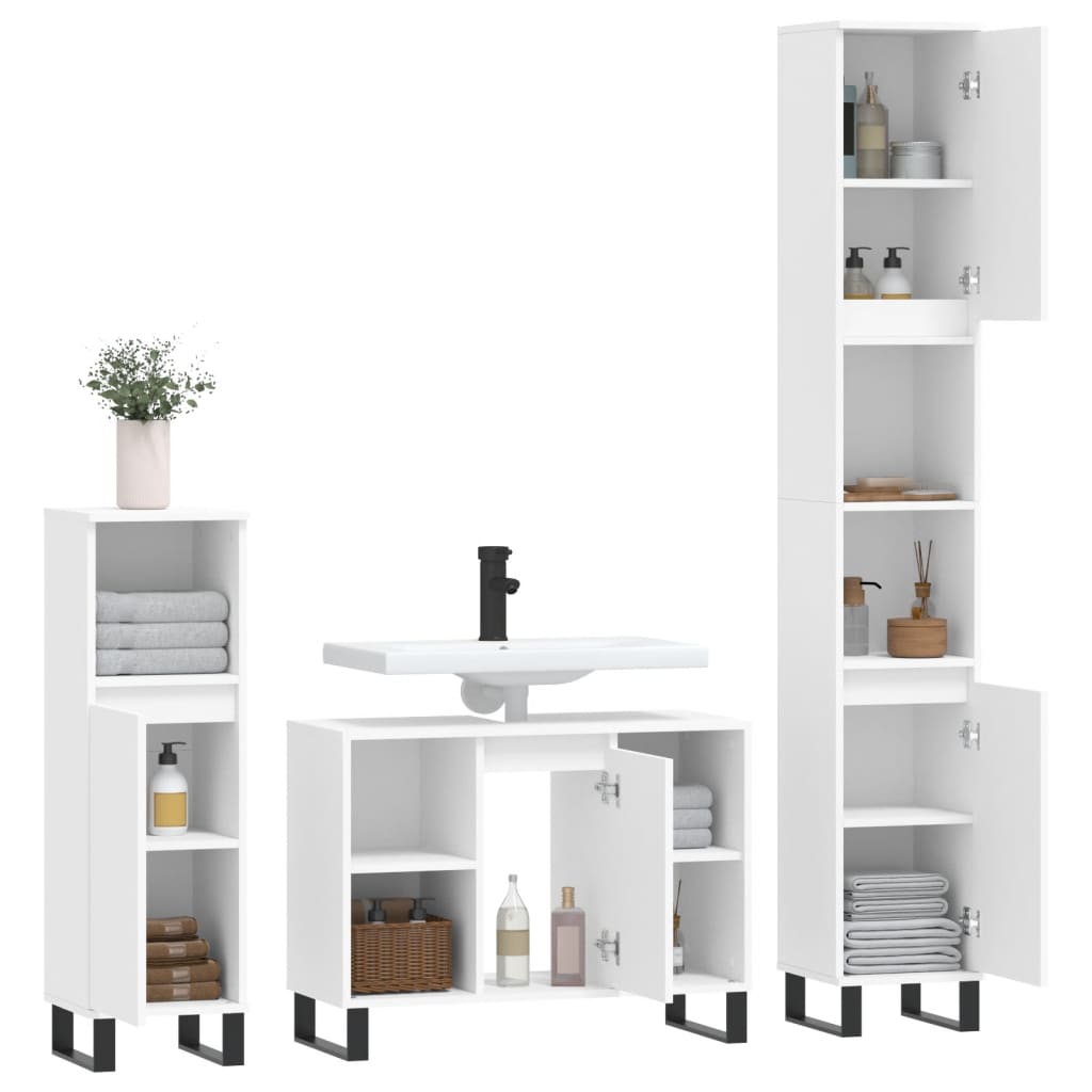 vidaXL 3-tlg. Badmöbel-Set Weiß Holzwerkstoff