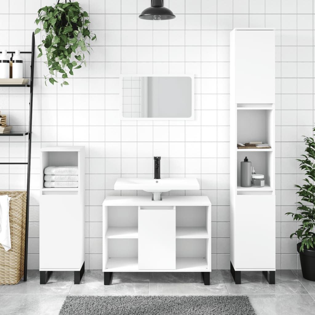 vidaXL 3-tlg. Badmöbel-Set Weiß Holzwerkstoff