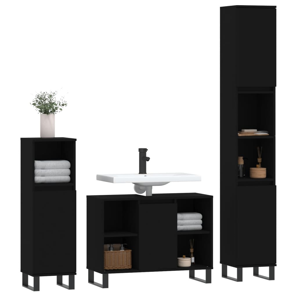 vidaXL 3-tlg. Badmöbel-Set Schwarz Holzwerkstoff