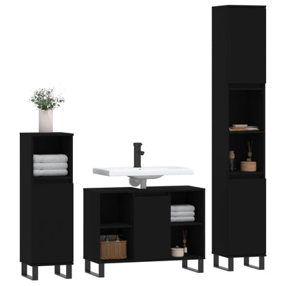 vidaXL 3-tlg. Badmöbel-Set Schwarz Holzwerkstoff