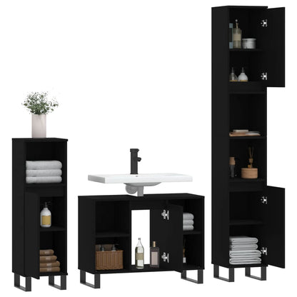 vidaXL 3-tlg. Badmöbel-Set Schwarz Holzwerkstoff
