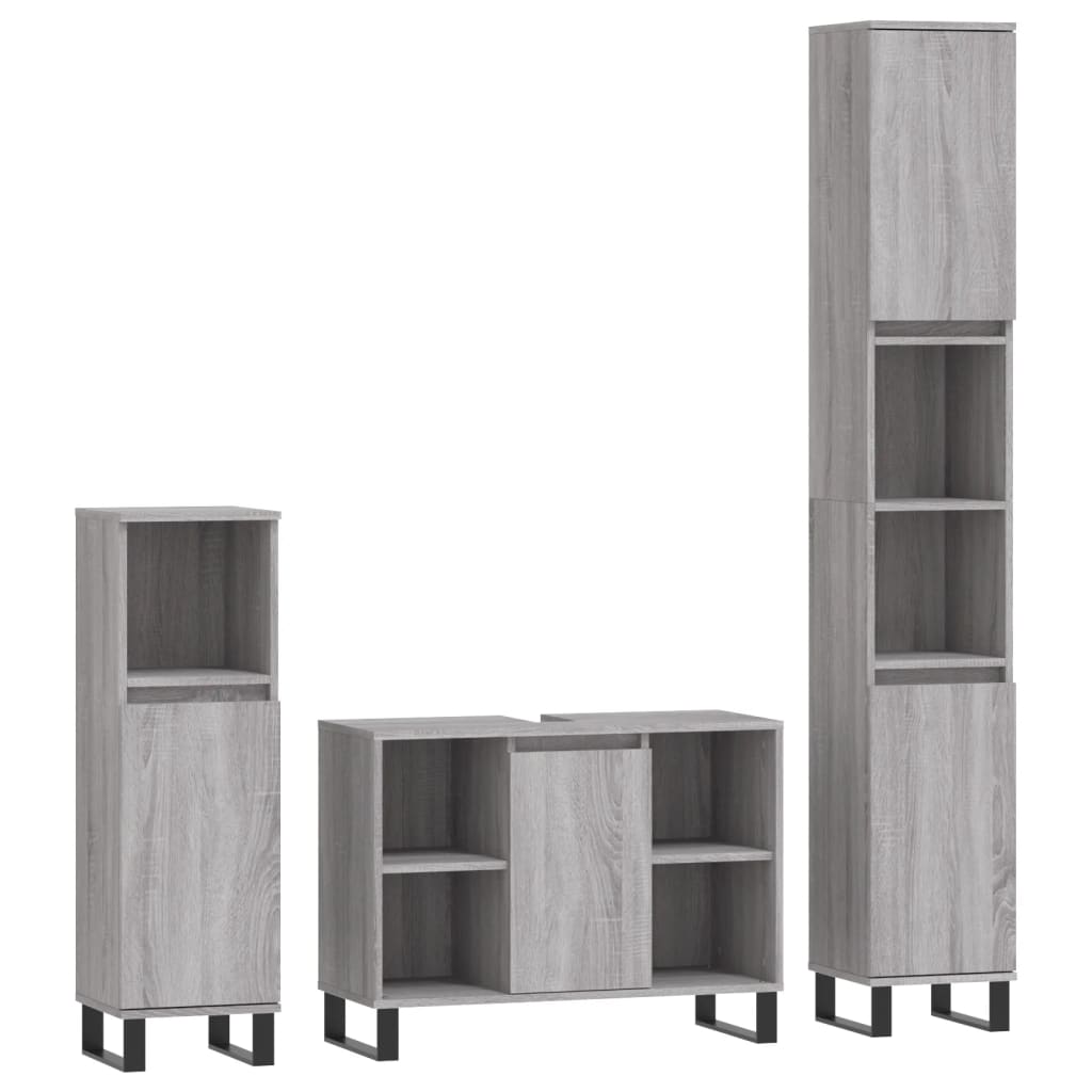 vidaXL 3-tlg. Badmöbel-Set Grau Sonoma Holzwerkstoff