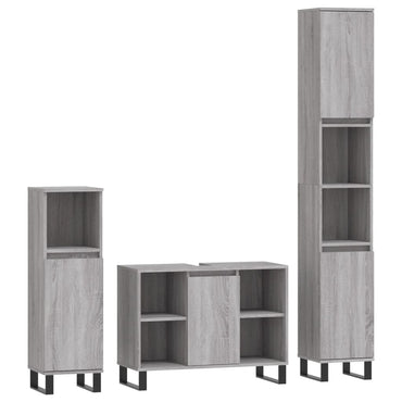 vidaXL 3-tlg. Badmöbel-Set Grau Sonoma Holzwerkstoff