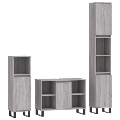 vidaXL 3-tlg. Badmöbel-Set Grau Sonoma Holzwerkstoff