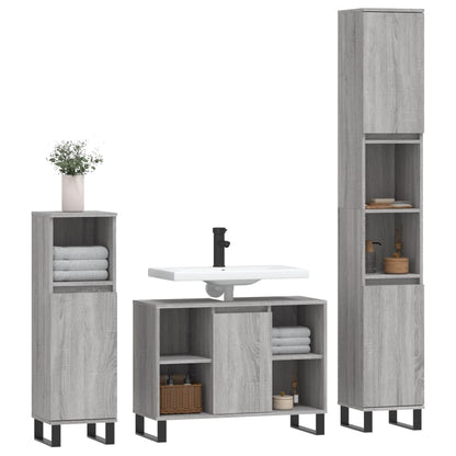 vidaXL 3-tlg. Badmöbel-Set Grau Sonoma Holzwerkstoff
