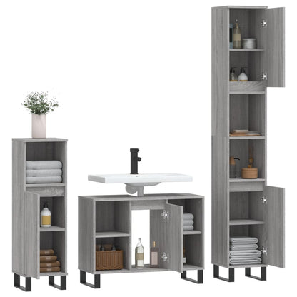 vidaXL 3-tlg. Badmöbel-Set Grau Sonoma Holzwerkstoff