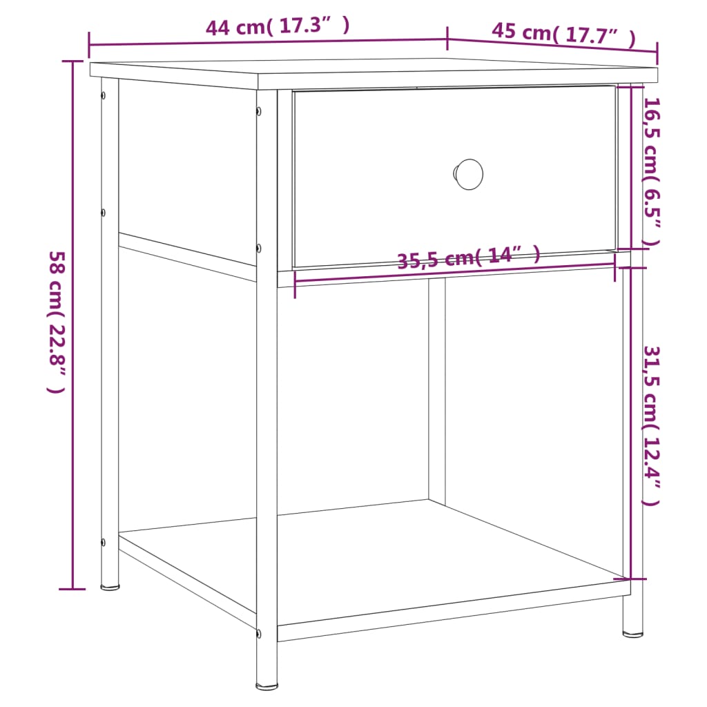 vidaXL Nachttische 2 Stk. Sonoma-Eiche 44x45x58 cm Holzwerkstoff