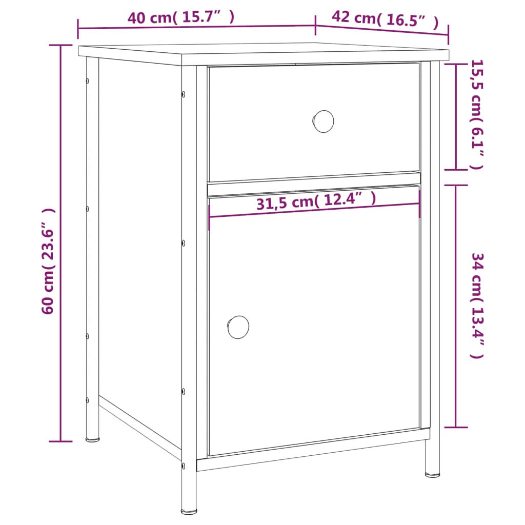 vidaXL Nachttisch Sonoma-Eiche 40x42x60 cm Holzwerkstoff