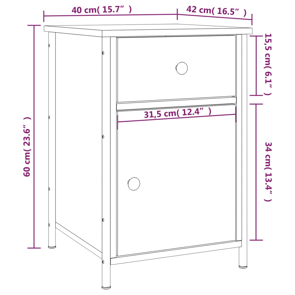 vidaXL Nachttisch Grau Sonoma 40x42x60 cm Holzwerkstoff