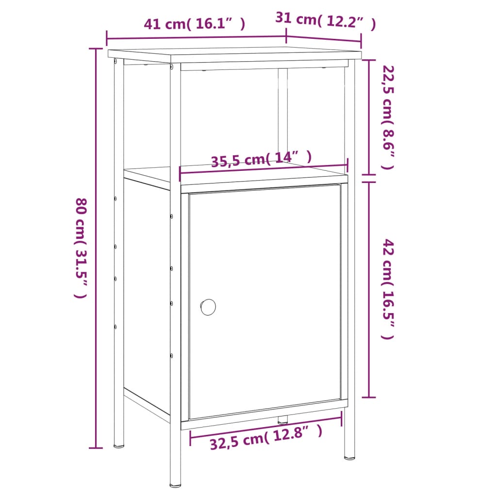 vidaXL Nachttisch Grau Sonoma-Eiche 41x31x80 cm Holzwerkstoff