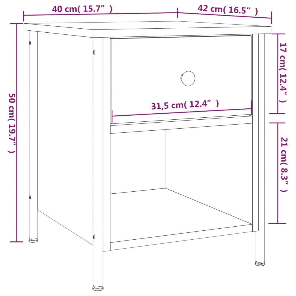 vidaXL Nachttische 2 Stk. Sonoma-Eiche 40x42x50 cm Holzwerkstoff