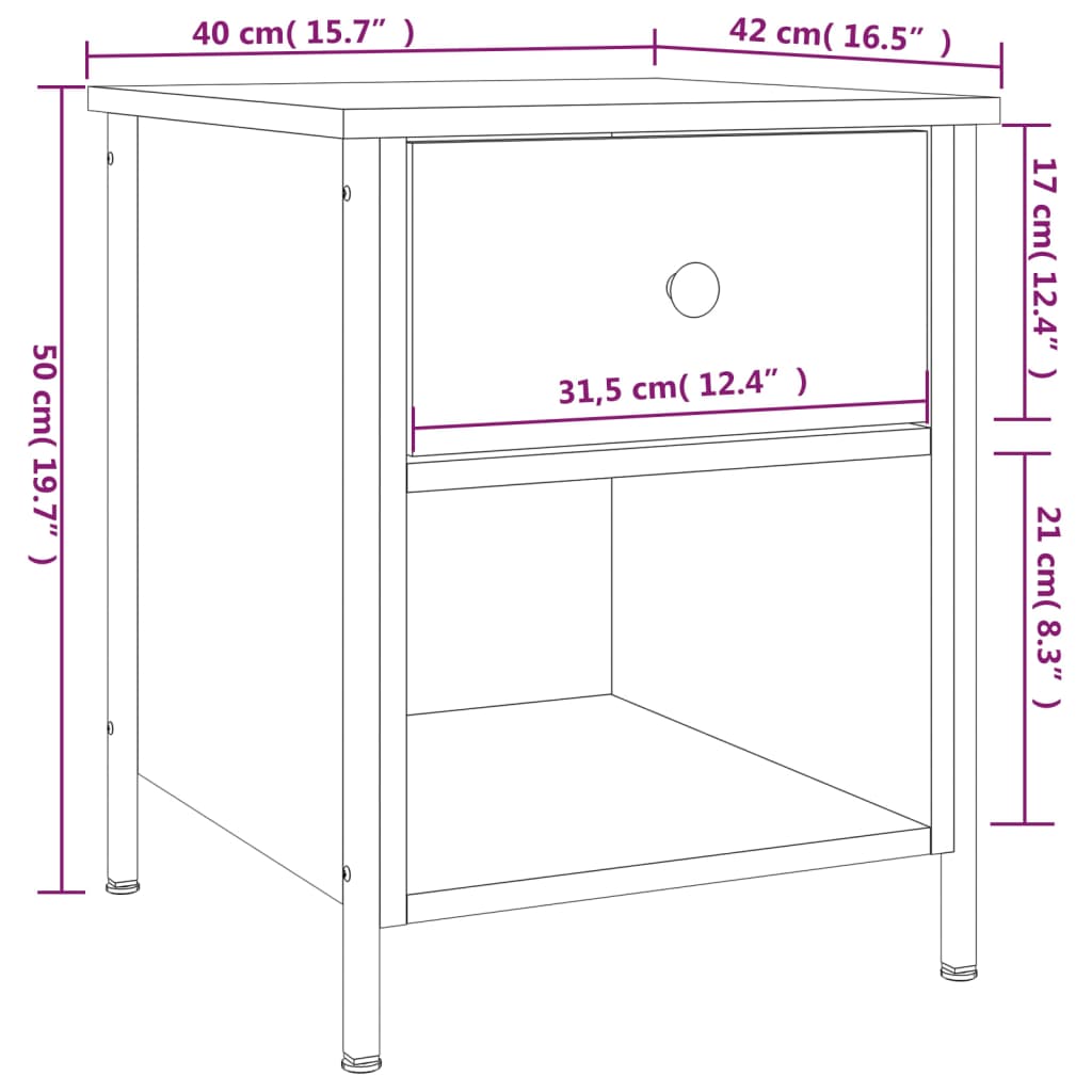 vidaXL Nachttische 2 Stk. Braun Eichen-Optik 40x42x50 cm Holzwerkstoff