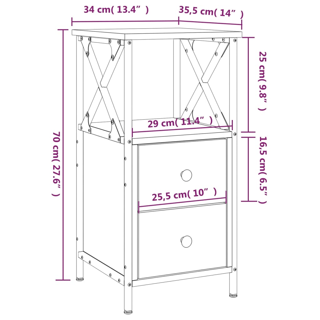 vidaXL Nachttisch Sonoma-Eiche 34x35,5x70 cm Holzwerkstoff