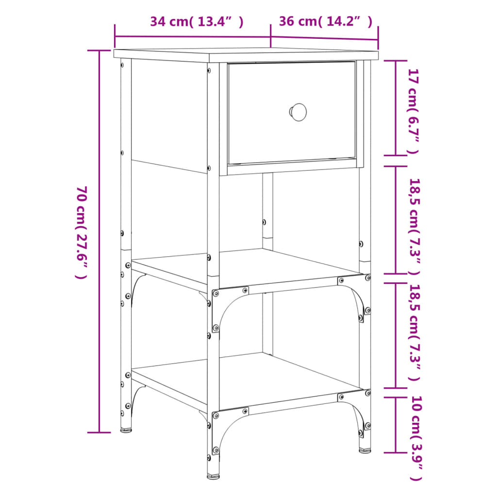 vidaXL Nachttische 2 Stk. Schwarz 34x36x70 cm Holzwerkstoff