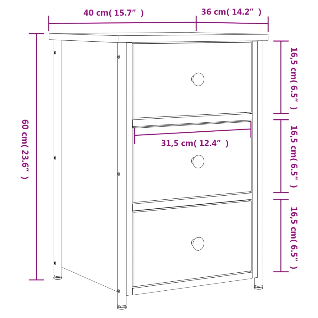 vidaXL Nachttische 2 Stk. Sonoma-Eiche 40x36x60 cm Holzwerkstoff