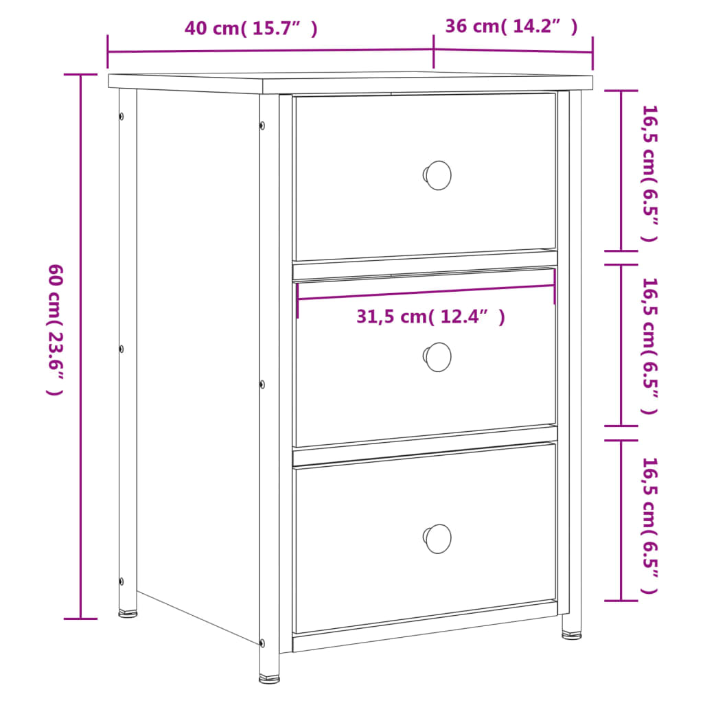 vidaXL Nachttische 2 Stk. Grau Sonoma 40x36x60 cm Holzwerkstoff