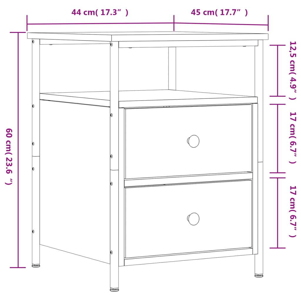 vidaXL Nachttische 2 Stk. Grau Sonoma 44x45x60 cm Holzwerkstoff