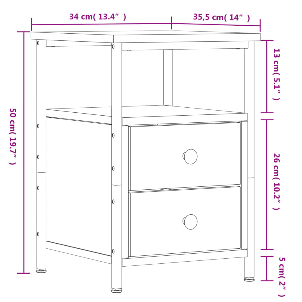 vidaXL Nachttisch Sonoma-Eiche 34x35,5x50 cm Holzwerkstoff