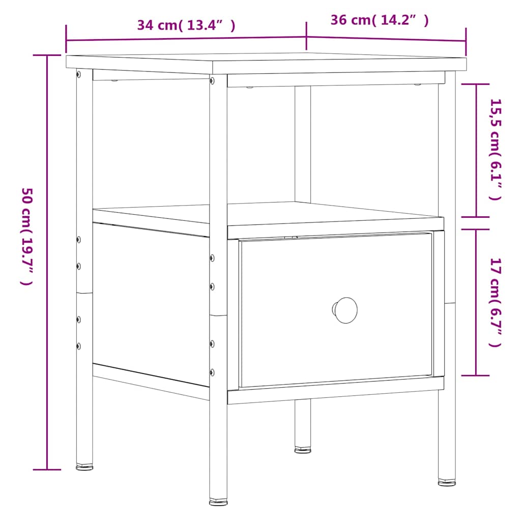 vidaXL Nachttische 2 Stk. Braun Eichen-Optik 34x36x50 cm Holzwerkstoff